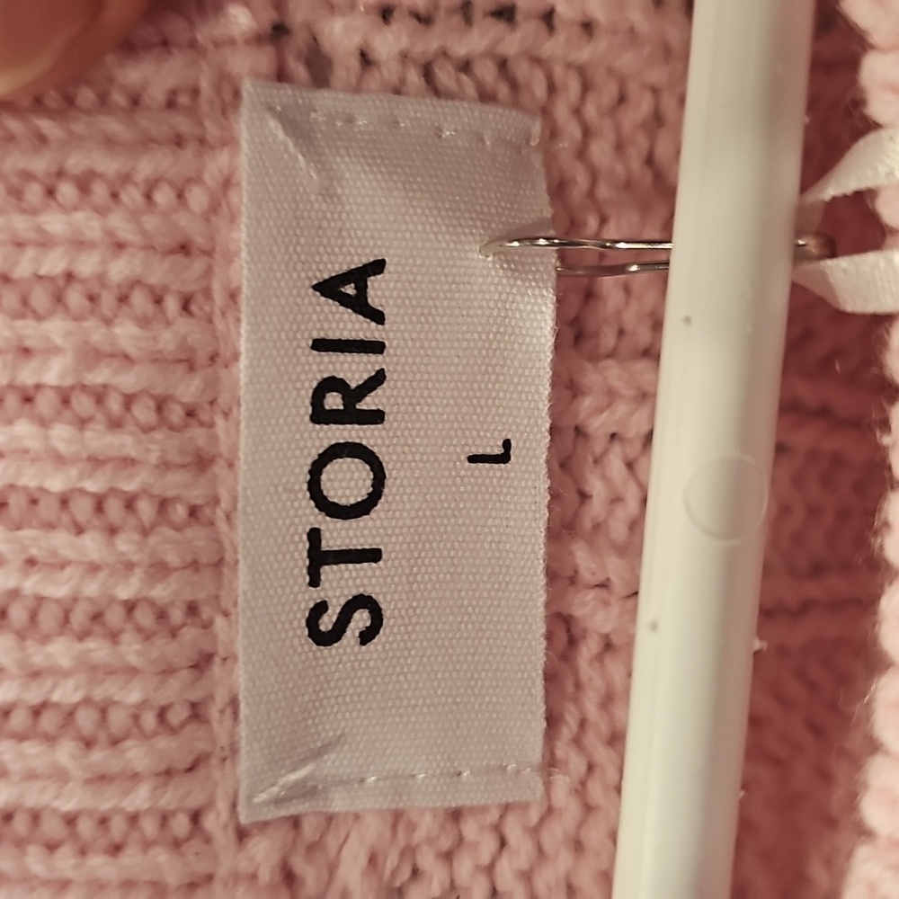 NWT Pearls on Pink Cable Crop Sweater L - Picture 2 of 6